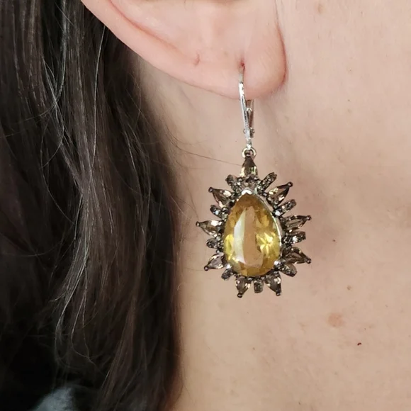 Golden Citrine with Smoky Quartz Dangle Earrings - Picture 1 of 3